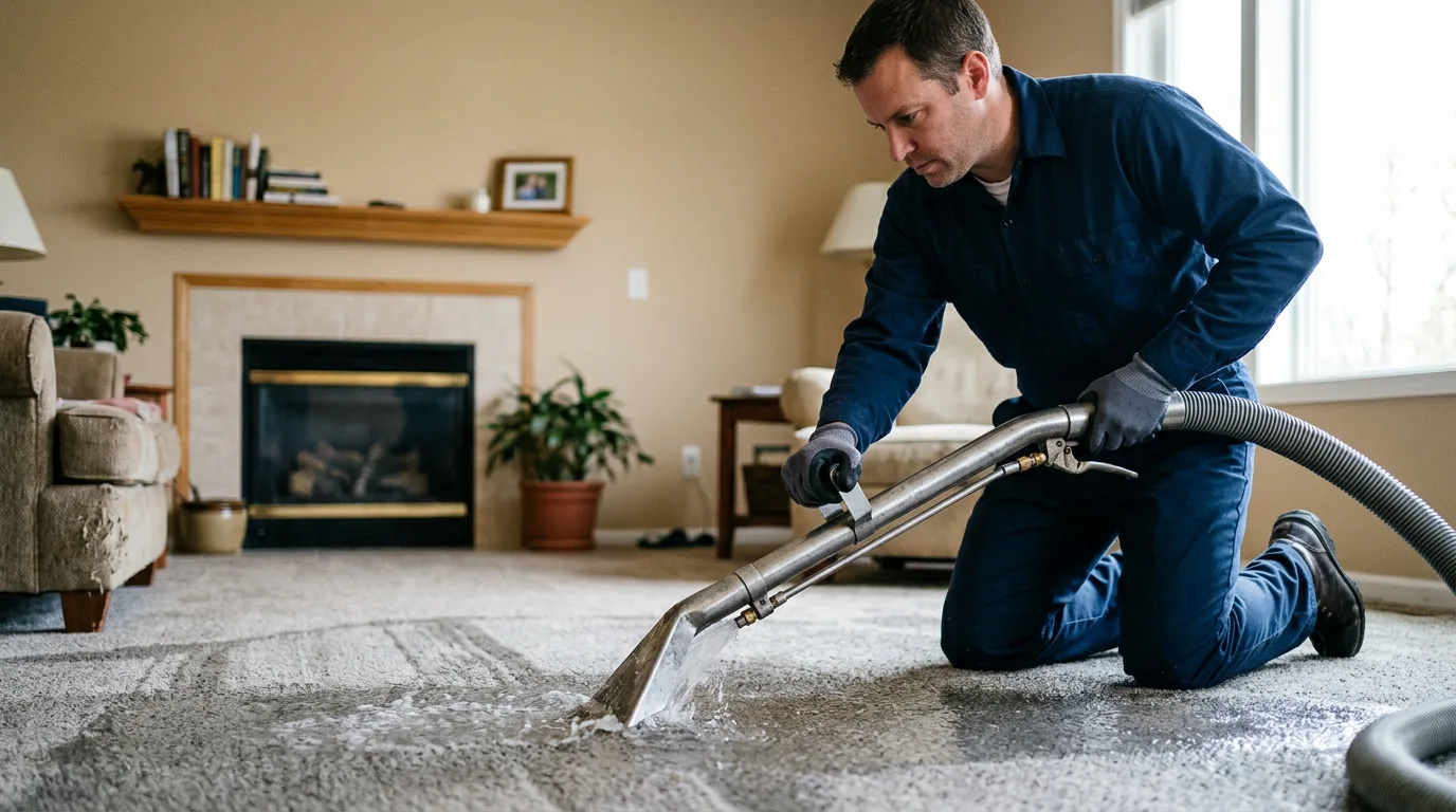Water damage restoration technician working near Fairview, NJ